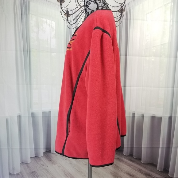 - Bob Mackie 1X Fleece Embroidery Red Jacket Vintage - Picture 3 of 9